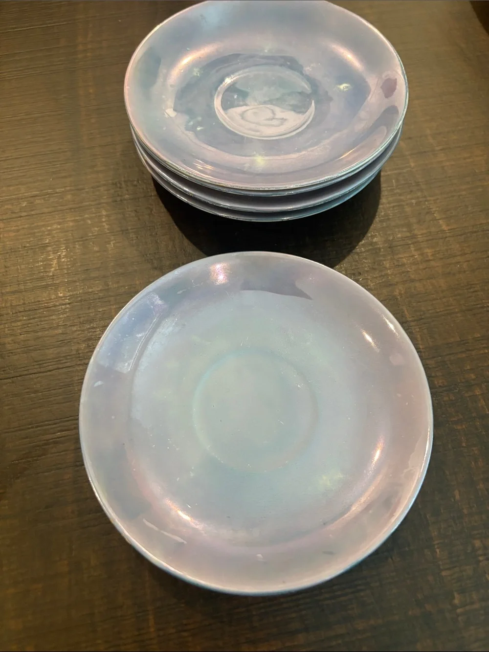 Mid-Century Japanese Style Iridescent Blue Ceramic Tea Saucers, Set of 6